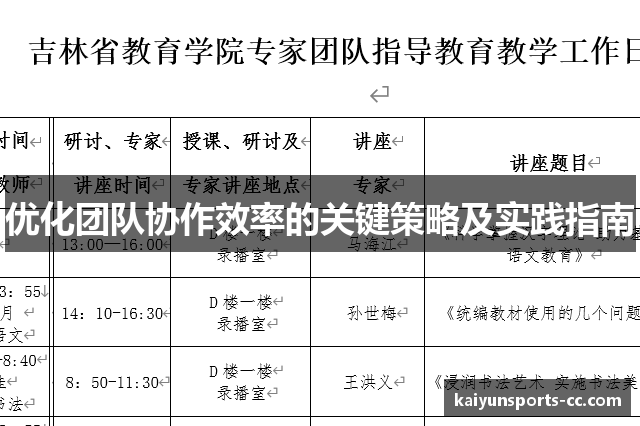 优化团队协作效率的关键策略及实践指南